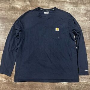 Carhartt Force Relaxed Fit Navy Blue Distressed Pocket Shirt Size Large